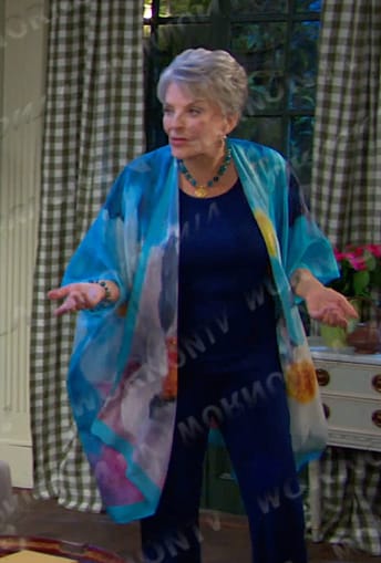 Julie’s blue floral kimono jacket on Days of our Lives