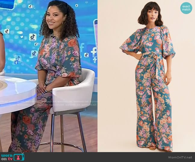 Kachel Floral Balloon Sleeve Jumpsuit worn by Arianna Davis on Today