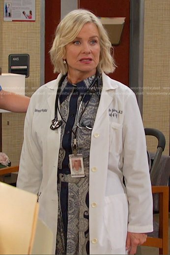 Kayla’s paisley print belted dress on Days of our Lives