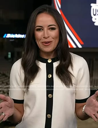 Kaylee’s white contrast trim cardigan on Today