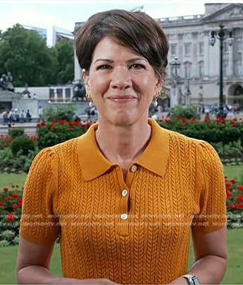 Kelly Cobiella’s orange cable knit polo on Today