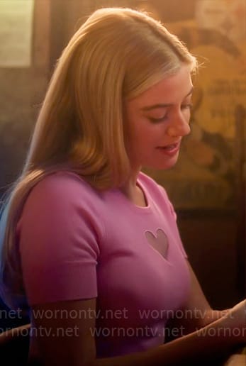 Kelly’s pink heart cutout top on Pretty Little Liars Original Sin
