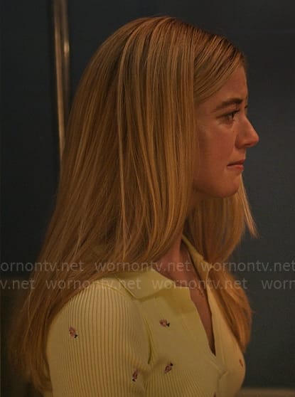 Kelly’s yellow floral embroidered top on Pretty Little Liars Original Sin
