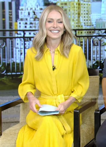 Kelly’s yellow tie waist shirtdress on Live with Kelly and Mark