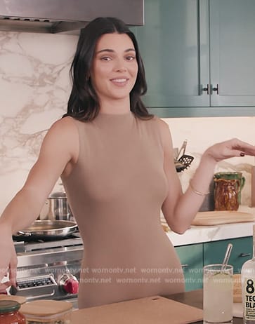 Kendall’s beige sleeveless dress on The Kardashians