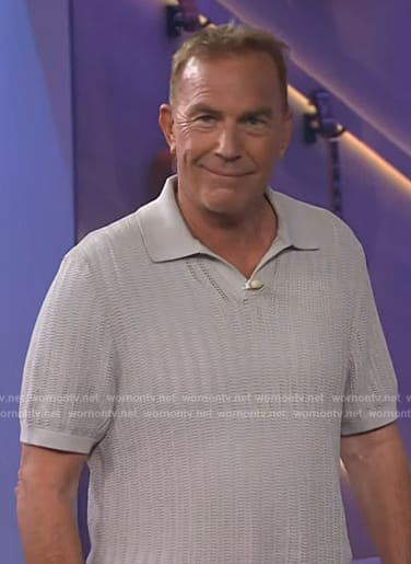 Kevin Costner’s grey knit polo on The Kelly Clarkson Show