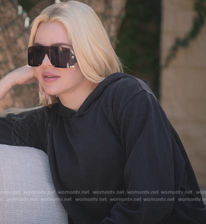 Khloe’s black shield sunglasses and hoodie on The Kardashians