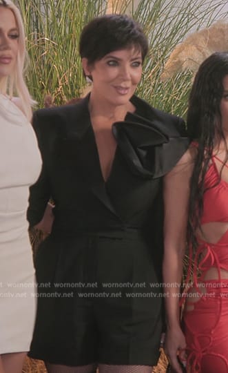 Kris’s black floral applique romper on The Kardashians