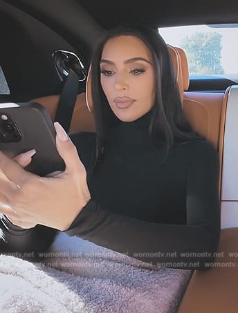 Kim’s black mock neck bodysuit on The Kardashians