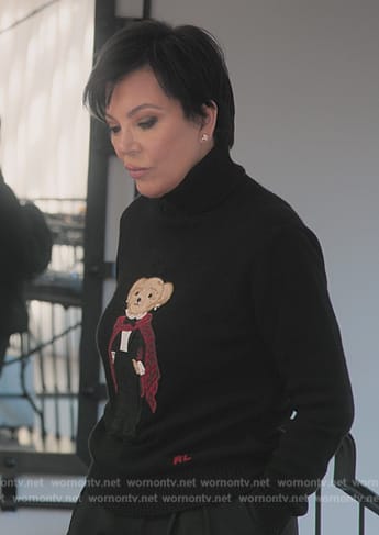 Kriss’s black teddy bear embroidered sweater on The Kardashians