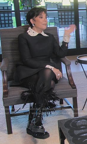 Kris’s black lace collar dress on The Kardashians
