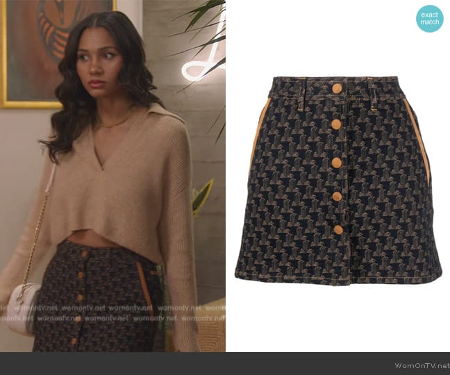 Lanvin Logo-jacquard denim skirt worn by Layla Keating (Greta Onieogou) on All American