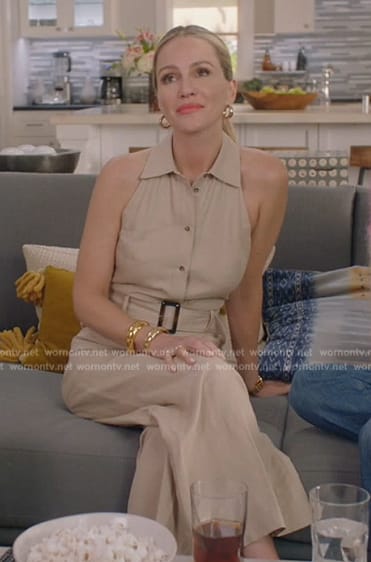 Laura’s beige belted sleeveless jumpsuit on All American