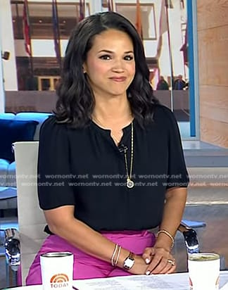 Laura’s black short sleeve blouse and pink pants on Today