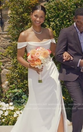 Layla’s white off shoulder wedding dress on All American