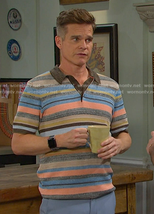 Leo’s multicolor striped polo shirt on Days of our Lives