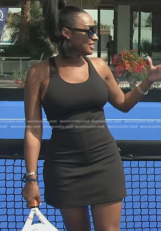 Lesa’s black cutout back tennis dress on The Real Housewives of Dubai