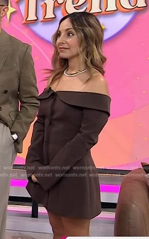 Lilliana Vazquez’s brown off shoulder mini dress on Today