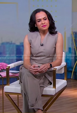 Linsey’s grey wrap vest and cargo pants on Good Morning America