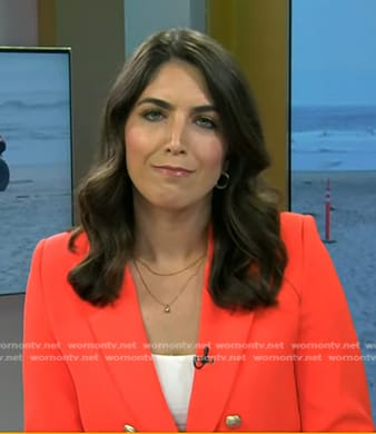 Liz Kreutz’s coral orange double breasted blazer on Today