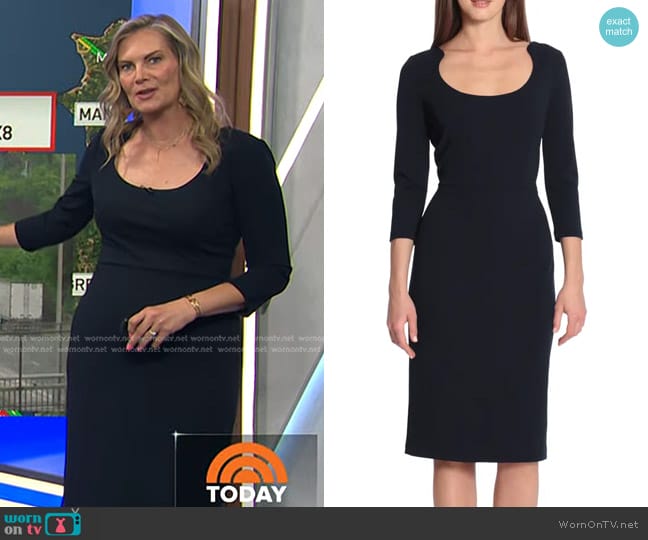 Maggy London Scoop Neck Scuba Crepe Sheath Dress in Twilight Navy worn by Emily West on Today
