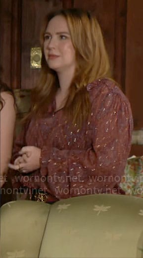 Mariah’s pink printed blouse on The Young and the Restless