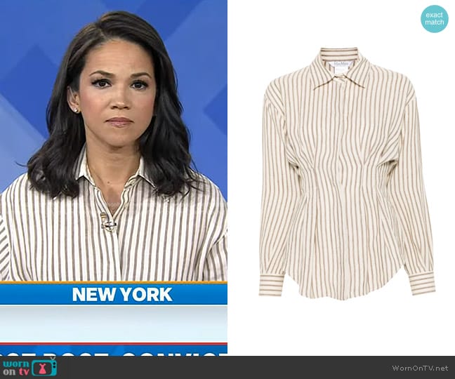 Max Mara Eritrea Striped Linen Shirt worn by Laura Jarrett on Today