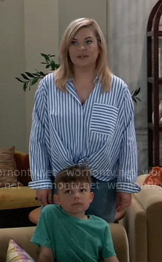 Maxie’s blue striped button down shirt on General Hospital