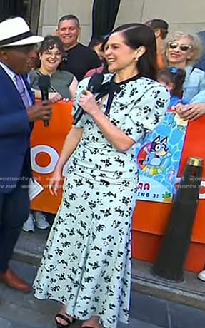 Melanie Zanetti’s blue floral tie neck dress on Today