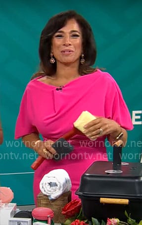 Michelle Miller’s pink draped dress on CBS Mornings