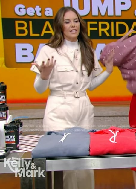Monica Mangin’s cargo jumpsuit on Live with Kelly and Mark