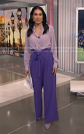 Morgan’s purple paperbag waist pants on NBC News Daily