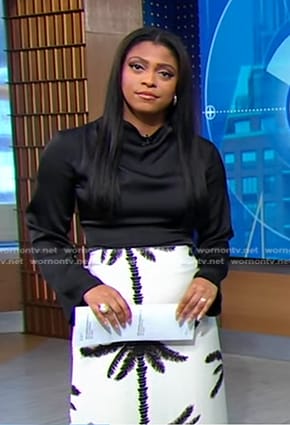 Morgan’s white palm tree print skirt on Good Morning America
