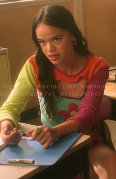 Mouse’s colorblock flower knit top and shrug on Pretty Little Liars Original Sin