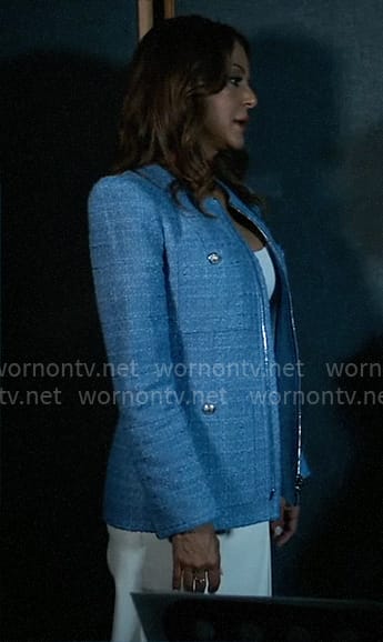 Natalia’s blue tweed jacket on General Hospital