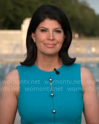 Natalie Brand’s turquoise button front dress on CBS Mornings