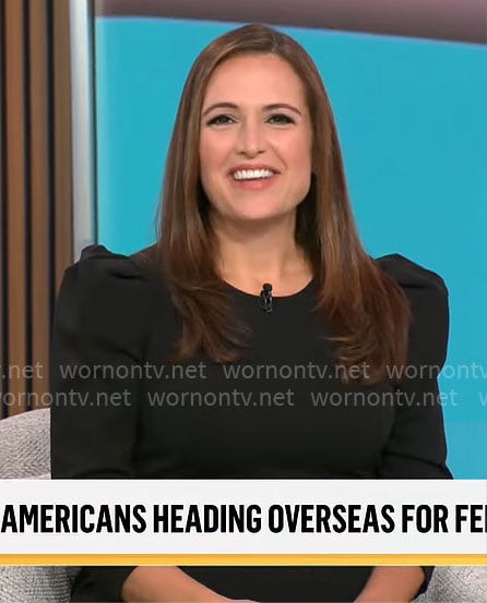 Nikki Battiste’s black puff sleeve jumpsuit on CBS Mornings