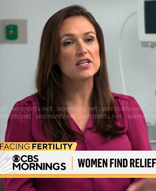 Nikki Battiste’s pink v-neck top on CBS Mornings