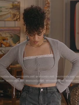Olivia’s gray layered cardigan set on All American