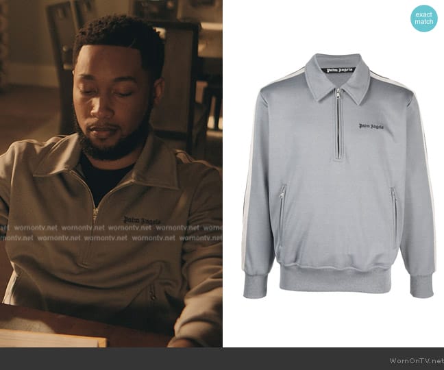 Palm Angels Gray Spread Collar Track Jacket worn by Emmett (Jacob Latimore) on The Chi