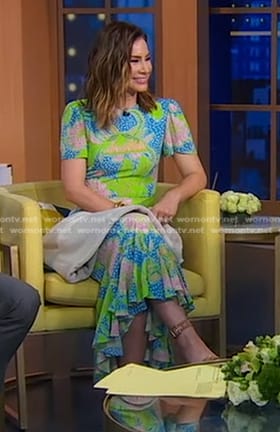 Rebecca’s blue and green floral print dress on Good Morning America