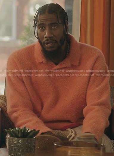 Rob’s orange teddy pol shirt on The Chi