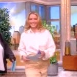 Sara’s beige leather belted skirt on The View