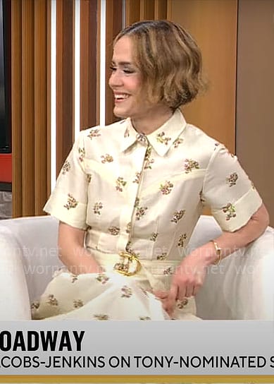 Sarah Paulson’s cream printed shirtdress on CBS Mornings