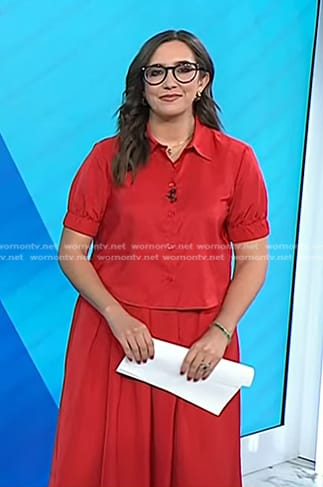 Savannah’s red short sleeve shirt and skirt on Today