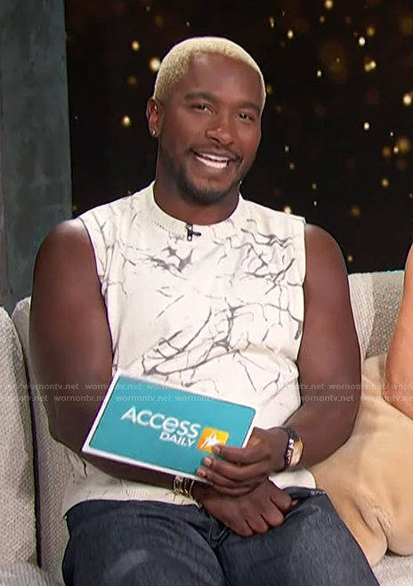 Scott’s white printed tank on Access Hollywood