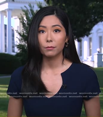 Selina Wang’s navy v-neck dress on Good Morning America