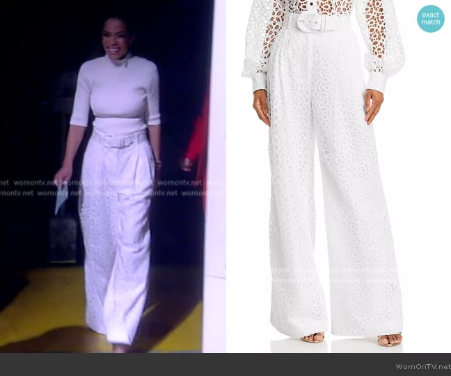 Sergio Hudson Wide Leg Eyelet Pants worn by Sunny Hostin on The View