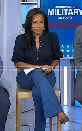 Sheinelle’s navy puff sleeve top on Today