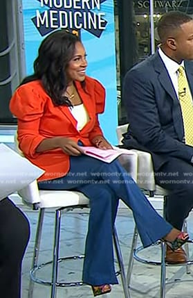 Sheinelle’s red puff sleeve blazer and blue flare pants on Today